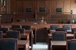 Table and chair in the courtroom of the judiciary.